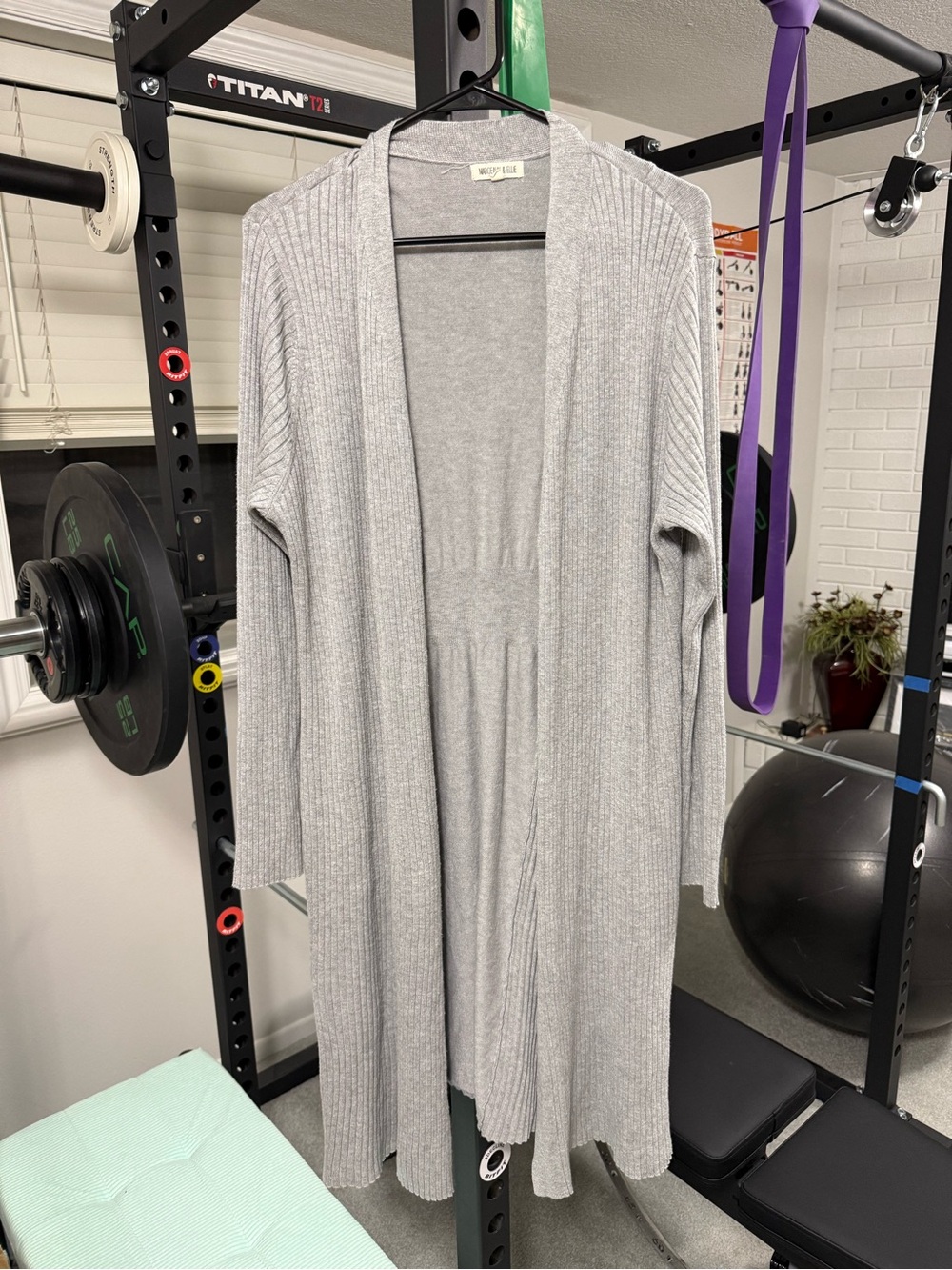 Women’s Long Open-Front Ribbed Cardigan Sweater — Light Gray XL